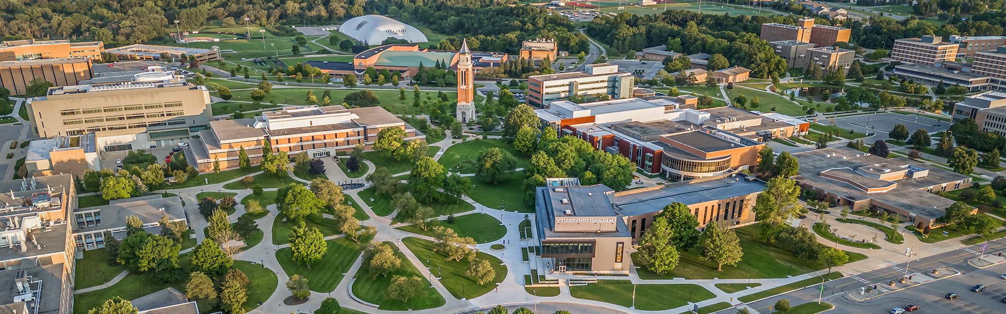 A birds eye view of Oakland University's campus